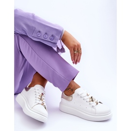 FG2 Zapatos deportivos de mujer en una plataforma masiva Chante blanco y dorado 1