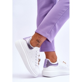 FG2 Zapatos Deportivos De Mujer En Una Plataforma Gruesa Blanco Y Morado Chante 5