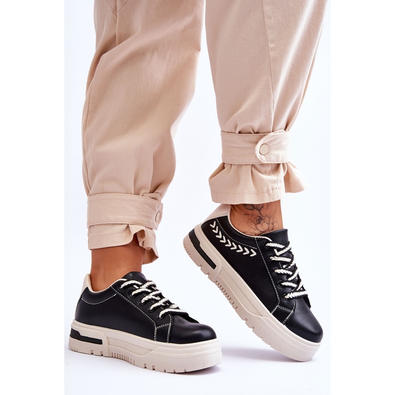 FG2 Deportivas De Mujer Cómodas Con Plataforma Negras Y Beige Devan negro 2