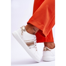Deportivas De Mujer De Piel Con Tachuelas Dory Blanco Y Dorado 5