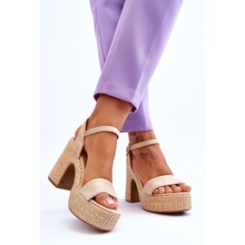 FI1 Cómodas Sandalias De Ante Con Tacón Grueso Beige Elishia marrón 2