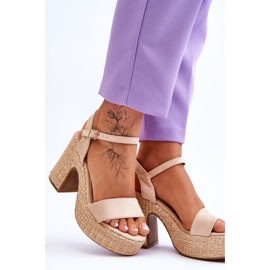 FI1 Cómodas Sandalias De Ante Con Tacón Grueso Beige Elishia marrón 3
