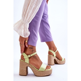 Cómodas Sandalias De Ante Con Tacón Grueso Verde Claro Elishia 5
