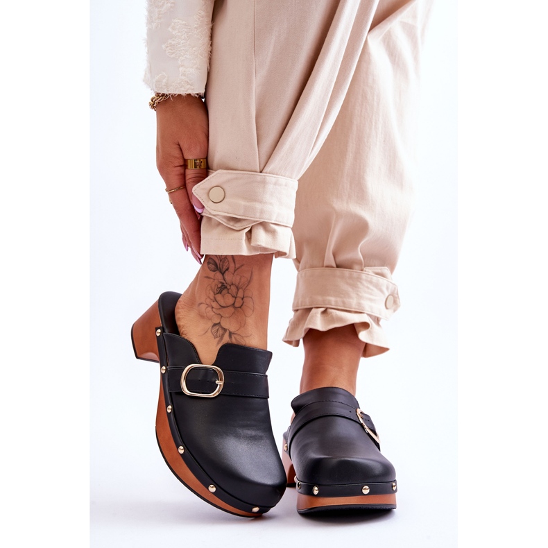 FI1 Pantuflas Mujer Piel Zuecos Negro Fanett 1