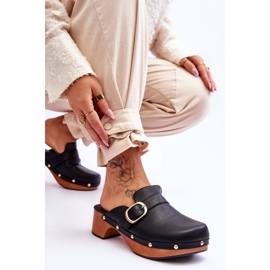 FI1 Pantuflas Mujer Piel Zuecos Negro Fanett 4