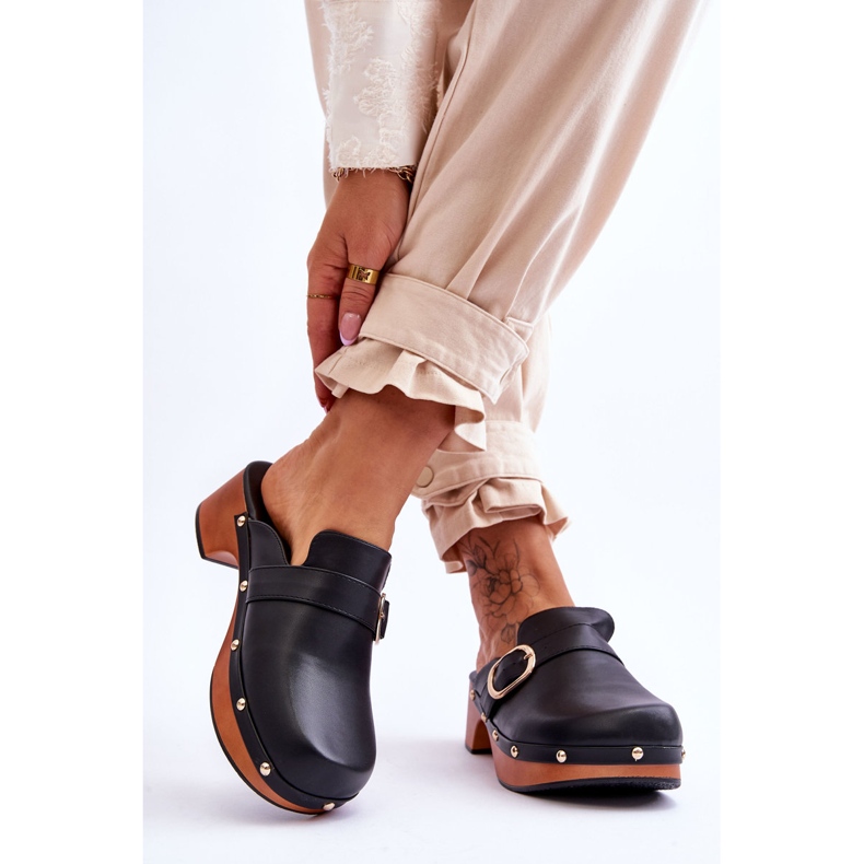 FI1 Pantuflas Mujer Piel Zuecos Negro Fanett 2