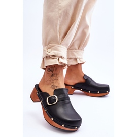 FI1 Pantuflas Mujer Piel Zuecos Negro Fanett 3