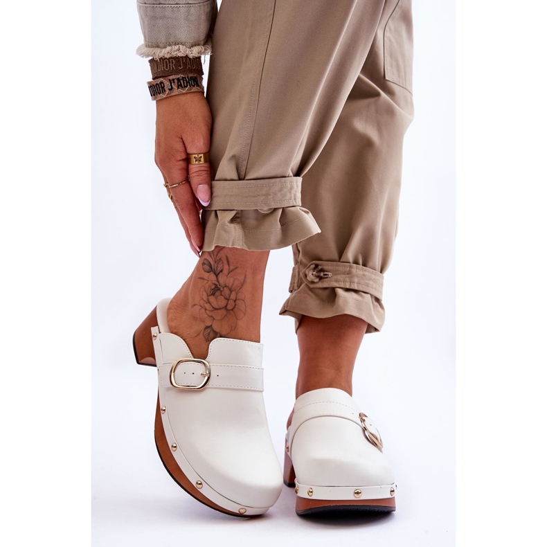 FI1 Pantuflas Mujer Piel Zuecos Blanco Fanett 1