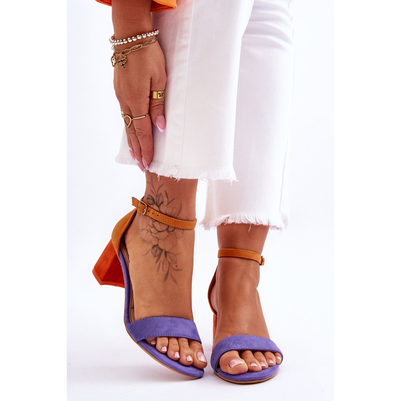 FB1 Sandalias de tacón bajo de ante morado y amarillo Quincy violeta 1