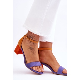 FB1 Sandalias de tacón bajo de ante morado y amarillo Quincy violeta 4