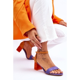 FB1 Sandalias de tacón bajo de ante morado y amarillo Quincy violeta 7