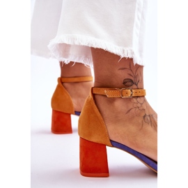FB1 Sandalias de tacón bajo de ante morado y amarillo Quincy violeta 5