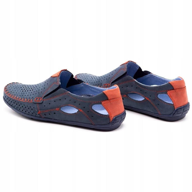 Olivier Zapatos de verano para hombre, mocasines 901, azul marino y rojo. 4