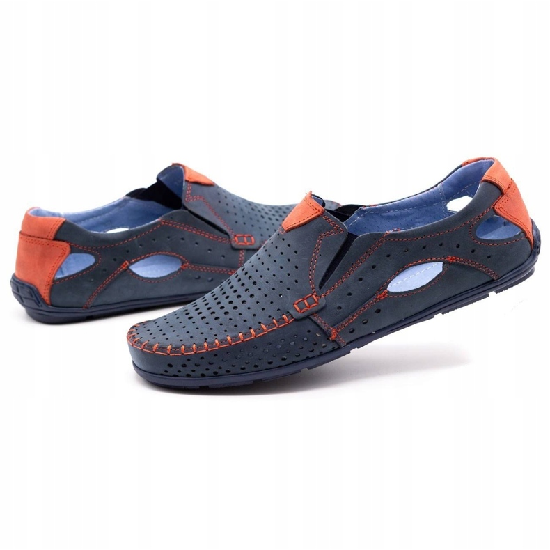 Olivier Zapatos de verano para hombre, mocasines 901, azul marino y rojo. 3