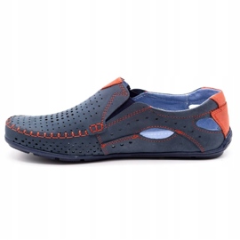 Olivier Zapatos de verano para hombre, mocasines 901, azul marino y rojo. 1