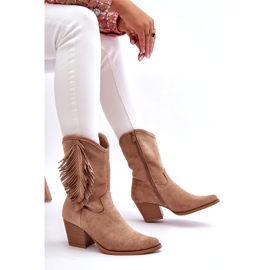 S.Barski Botas Cowboy Mujer Ante Bajo Con Flecos, Beige 4