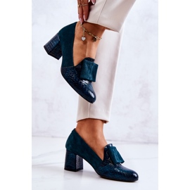 PA2 Zapatos de salón Diana de piel de serpiente en ante verde 5