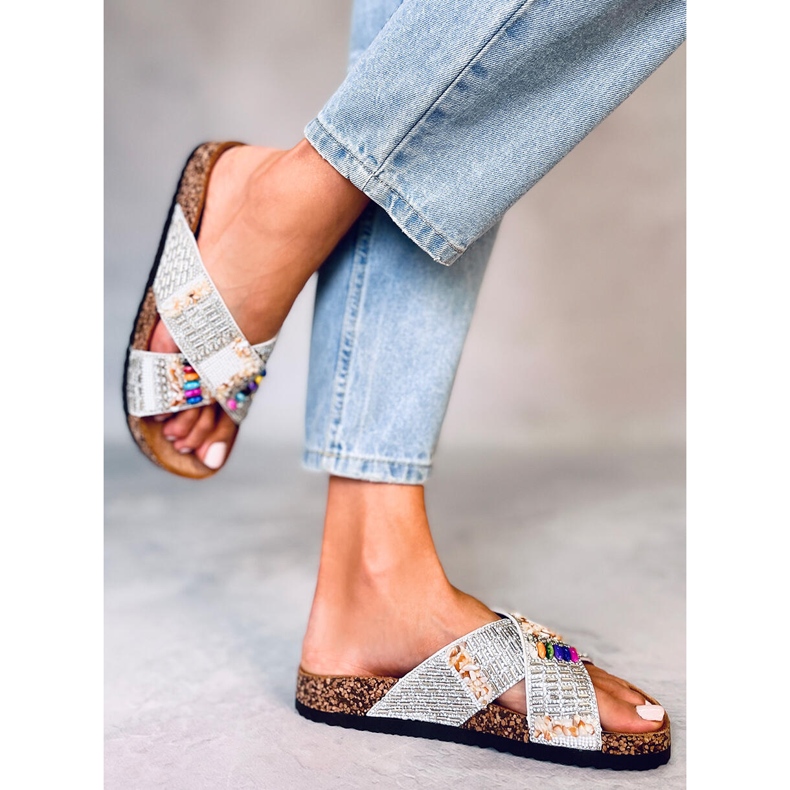 PA1 Rezai Chanclas de corcho con cuentas blancas blanco 1