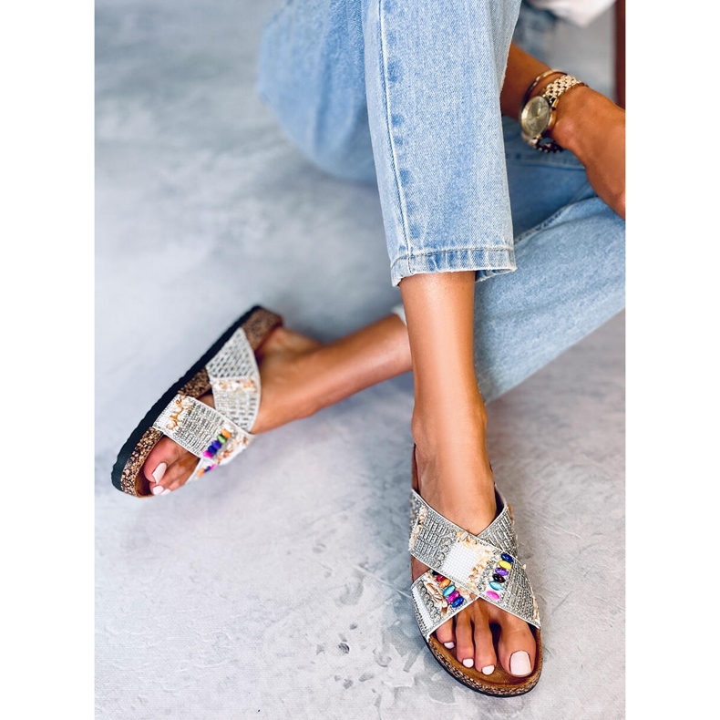 PA1 Rezai Chanclas de corcho con cuentas blancas blanco 2