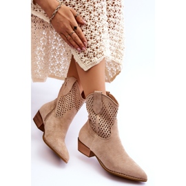 FB1 Botas Vaqueras Mujer Caladas Cañas Beige 6
