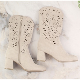 M. DASZYŃSKI Botas camperas beige caladas de primavera para mujer M.Daszyński SA156-11 4