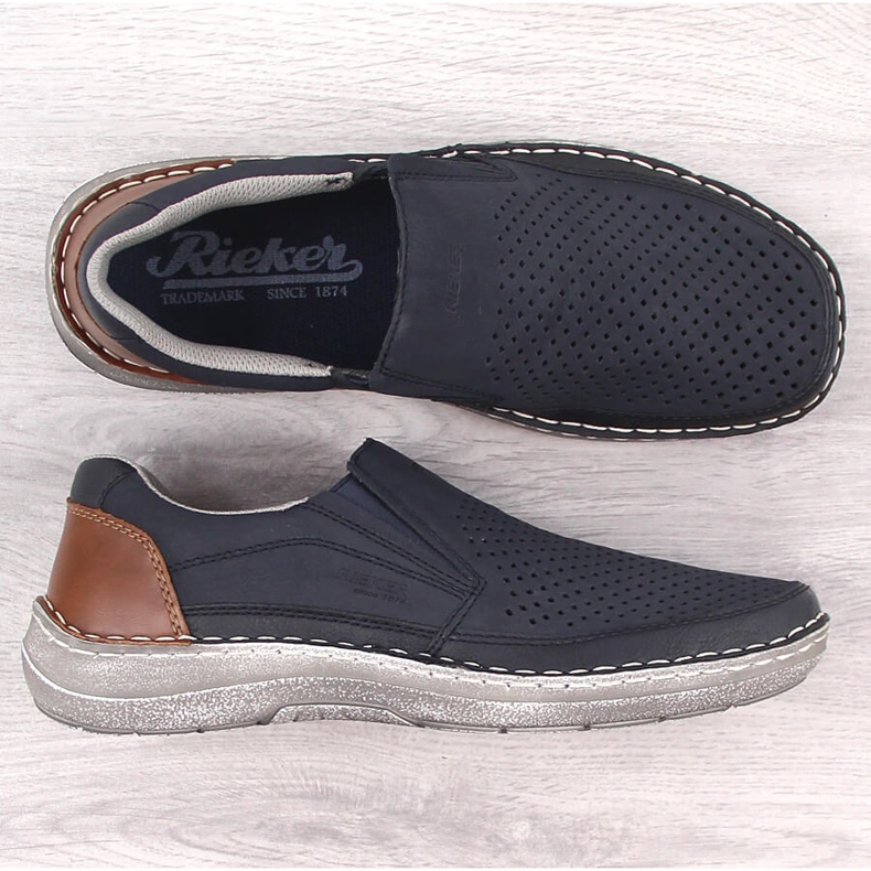 Slip-on hombre calados azul marino cómodos Rieker 03079-14 1