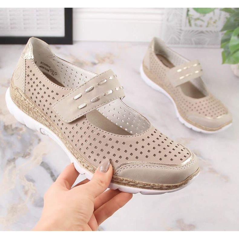 Zapatos verano mujer piel con velcro beige Rieker N4257-60 1