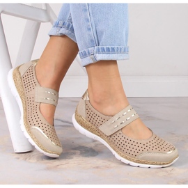 Zapatos verano mujer piel con velcro beige Rieker N4257-60 5