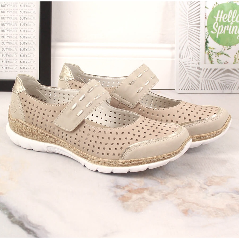 Zapatos verano mujer piel con velcro beige Rieker N4257-60 2
