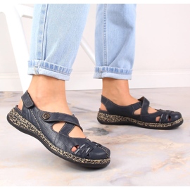 Sandalias mujer cómodas piel con velcro azul marino Rieker 46377-14 6