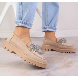 Mocasines mujer ante con cristales beige Vinceza 10863 6