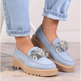 Mocasines de mujer en ante con cristales azules Vinceza 10863 gris 7