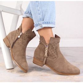 Botines mujer ante calado beige oscuro Vinceza 10885 1