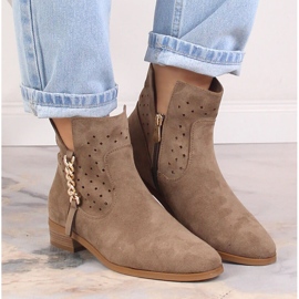 Botines mujer ante calado beige oscuro Vinceza 10885 6