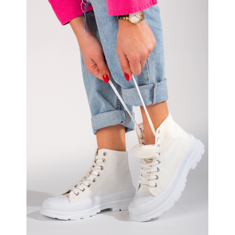 Shelovet zapatillas altas de tejido blanco para mujer 1