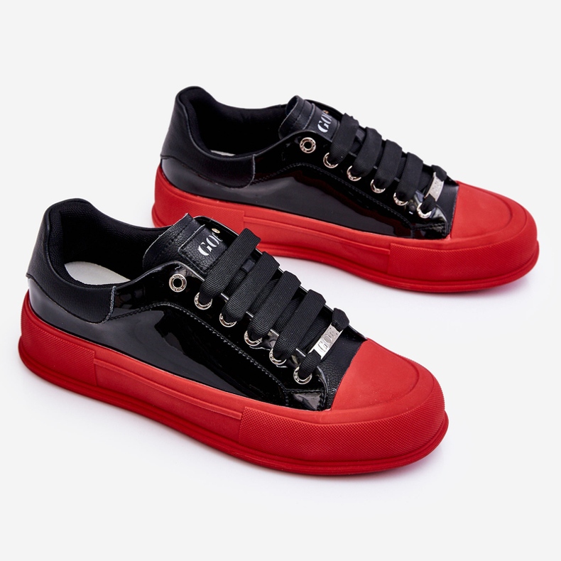 Sneakers Mujer Plataforma Lacada GOE LL2N4021 Negro-Rojo 1