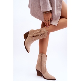 Botas Cowboy Mujer Ante Cremallera Beige Lanna 3