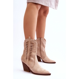 Botas Cowboy Mujer Ante Cremallera Beige Lanna 5