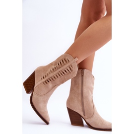 Botas Cowboy Mujer Ante Cremallera Beige Lanna 4