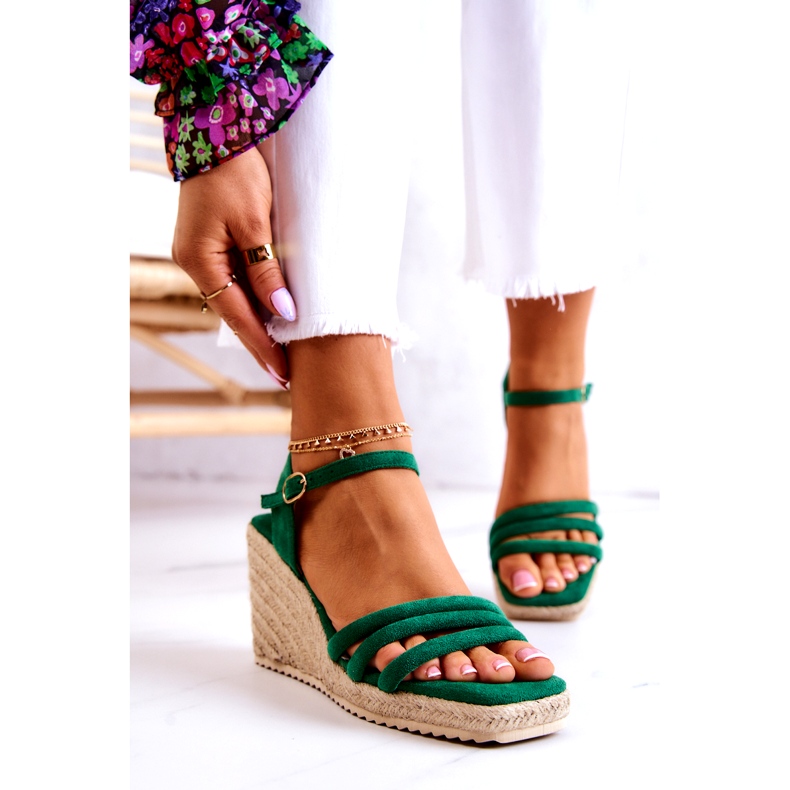 FJ1 Sandalias de cuña Louisiana de ante verde 2