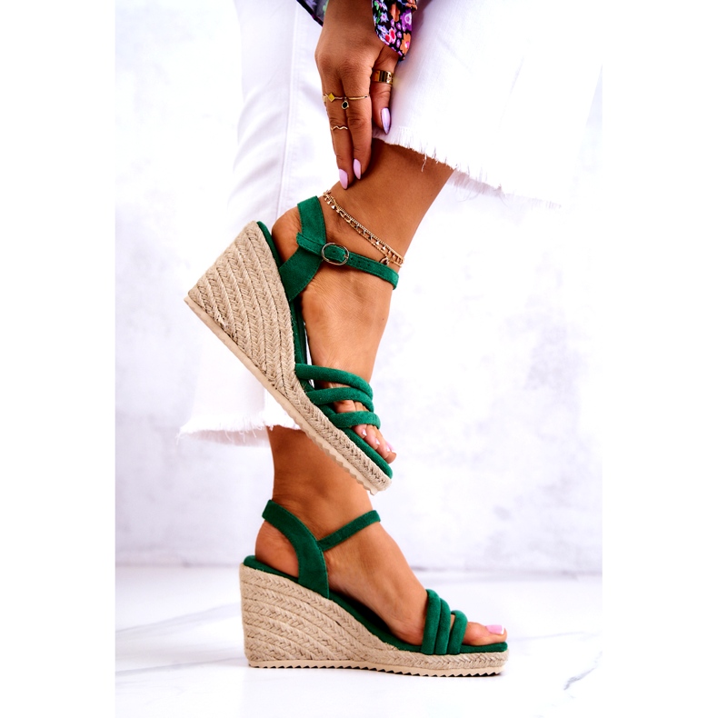 FJ1 Sandalias de cuña Louisiana de ante verde 3