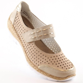 Zapatos verano mujer piel con velcro beige Rieker N4257-60 3