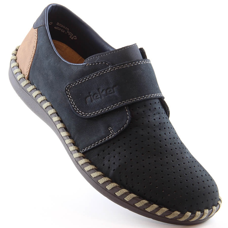 Zapatos hombre Rieker B2450-14 piel azul marino con velcro 1