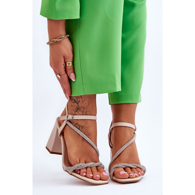 Sandalias De Piel Con Pedrería Tacones Beige Carlotta marrón 1