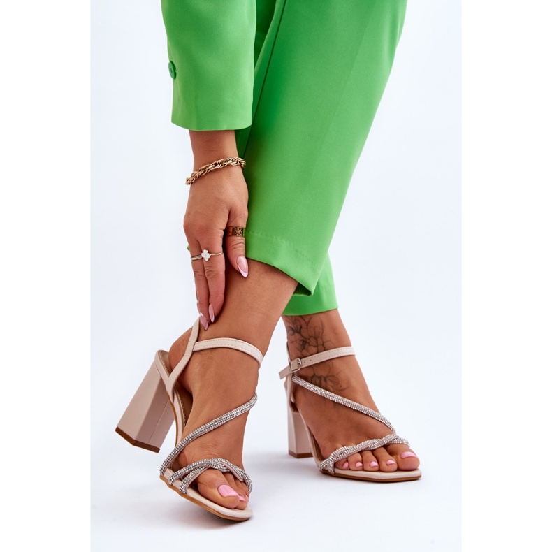 Sandalias De Piel Con Pedrería Tacones Beige Carlotta marrón 2