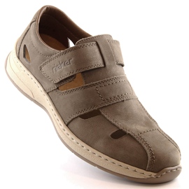 Rieker 14369-25 zapatos de verano de cuero marrón claro para hombre beige 1