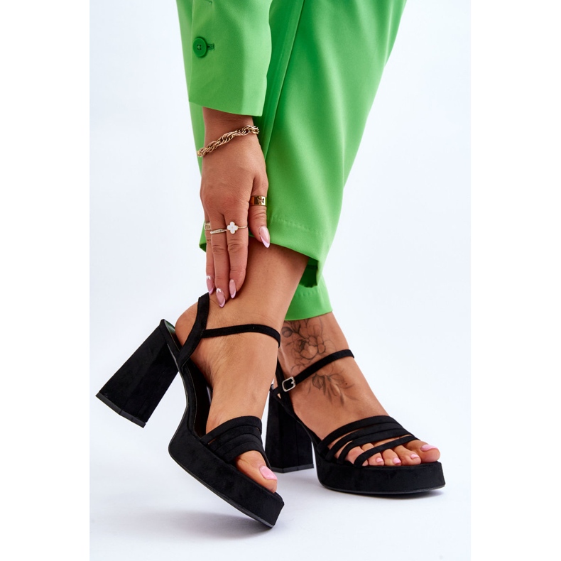 Sandalias Mujer Tacón Y Plataforma Ante Negro Verda 2
