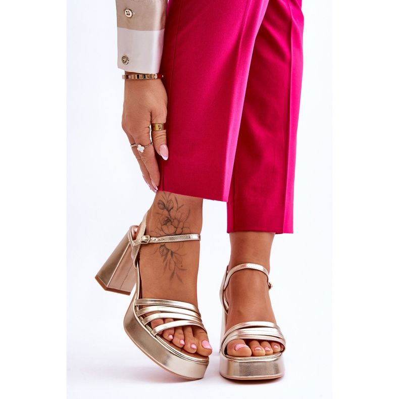 FB2 Sandalias Mujer Piel Tacón Y Plataforma Oro Verda dorado 1