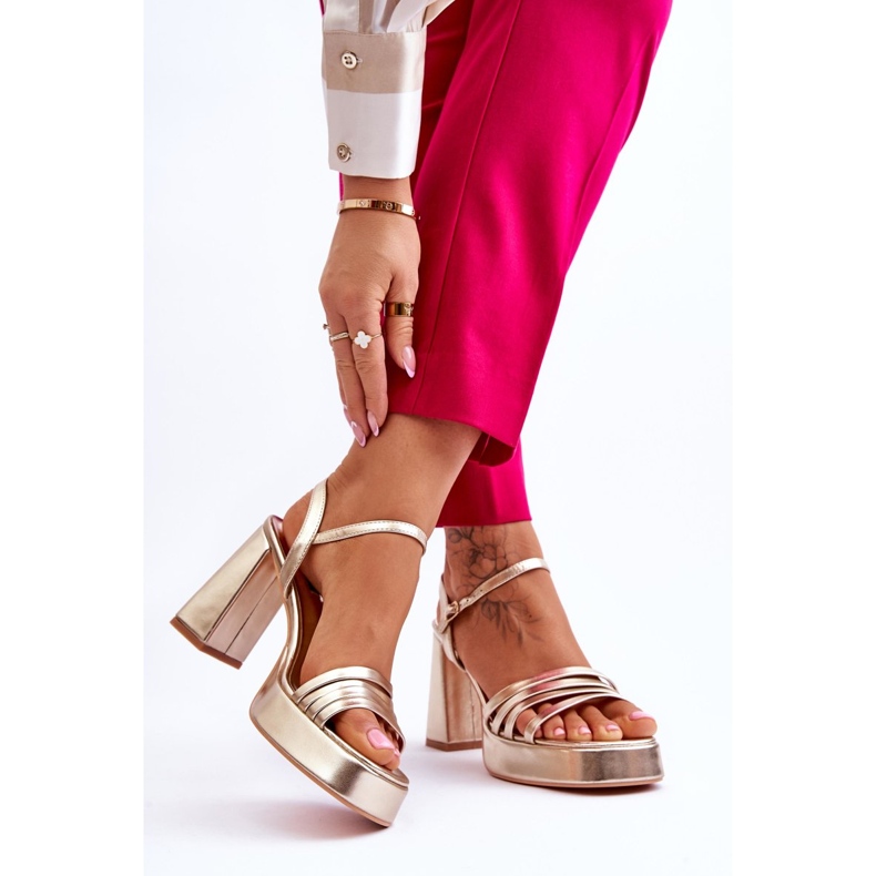 FB2 Sandalias Mujer Piel Tacón Y Plataforma Oro Verda dorado 2