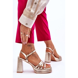 FB2 Sandalias Mujer Piel Tacón Y Plataforma Oro Verda dorado 3